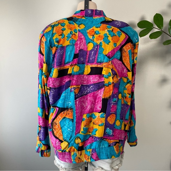 Vintage Farini Art Deco Funky Retro Zip Up Jacket Lightweight Neon 80s 90s - Picture 4 of 8